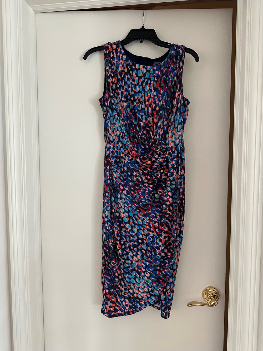 Donna Ricco Navy Multi-Color Sleeveless Midi Sheath Dress